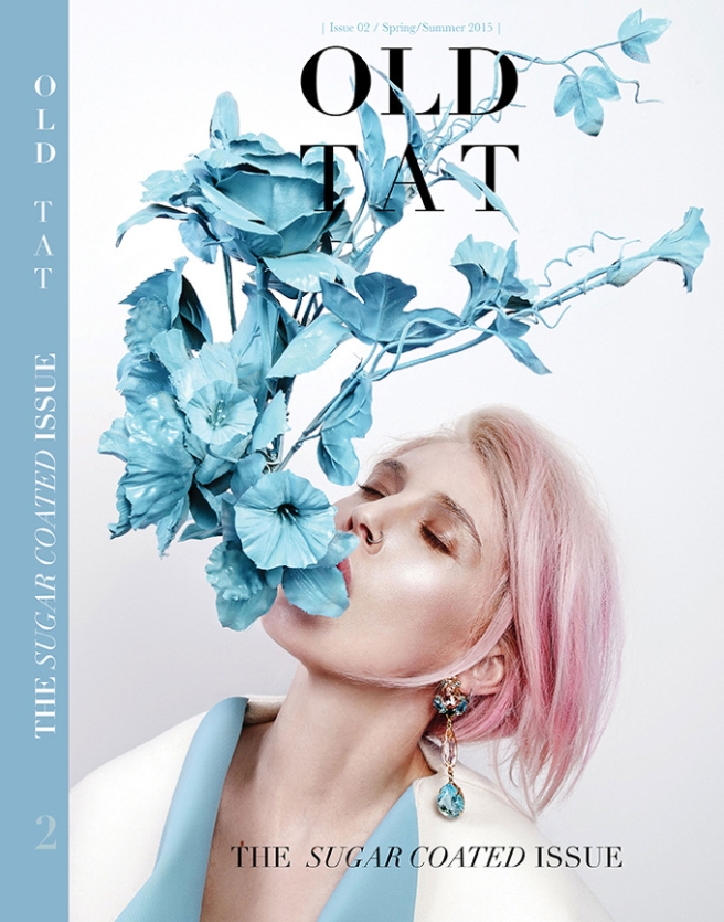 Old Tat Spring Issue Cover - In Jolita Jewellery's pink Countess crystal earrings